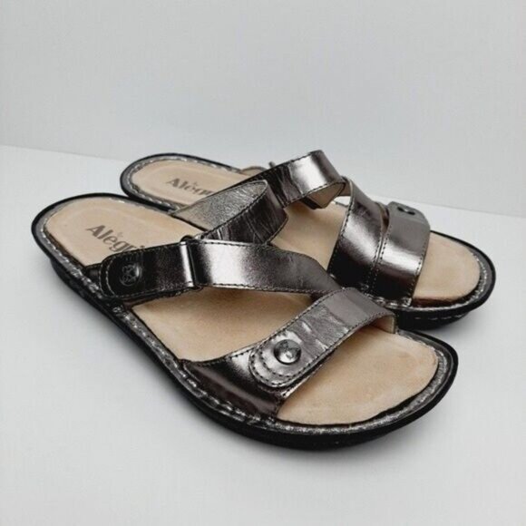 ALEGRIA Comfort Slip-on Sandal Slides Silver Sz 6 - Picture 2 of 11